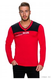 Bluza Barbati Imprimata, cu Maneca Lunga Si Decolteu in V – Rosu