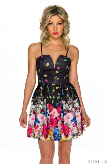 Rochie Babydoll cu Imprimeu Floral si Decupaj