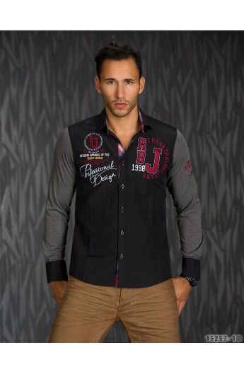 Camasa Slim Fit Barbati cu Aspect Modern si Inscriptii pe Piept