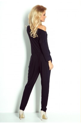 Salopeta  neagra, casual cu snur in talie