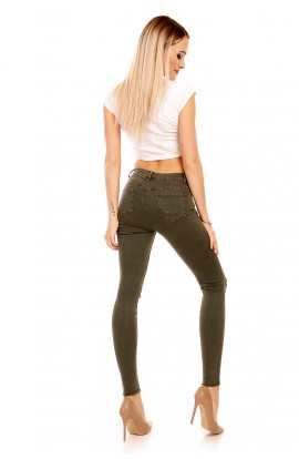 Jeans Slim Fit cu Femoare Decorative si Taieturi