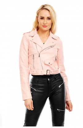 Jachetă din piele ecologică, de culoare roz pastel