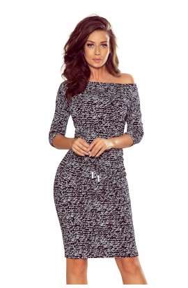 Rochie sport casual, confecționată din material elastic, cu imprimeu modern tip text